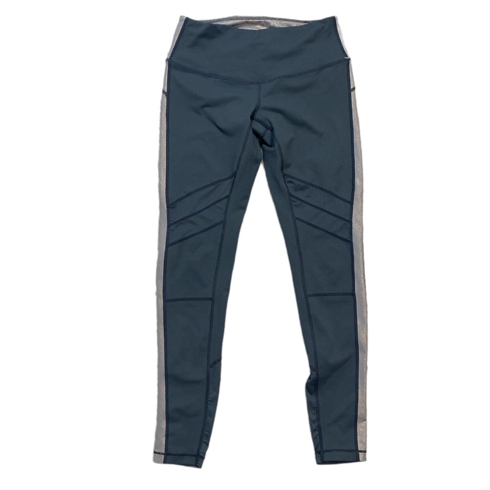 Zella Gray Metallic Trim Active Wear Leggings